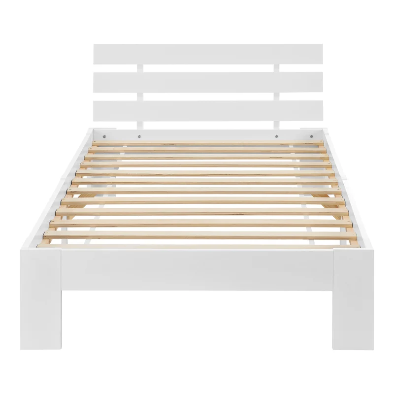 Cadre de Lit Design Nivala à Sommier à Lattes Capacité de Charge 100 kg Lit Simple Stylé en Pin et Bois Stratifié 90 x 200 cm Blanc 03_0004743