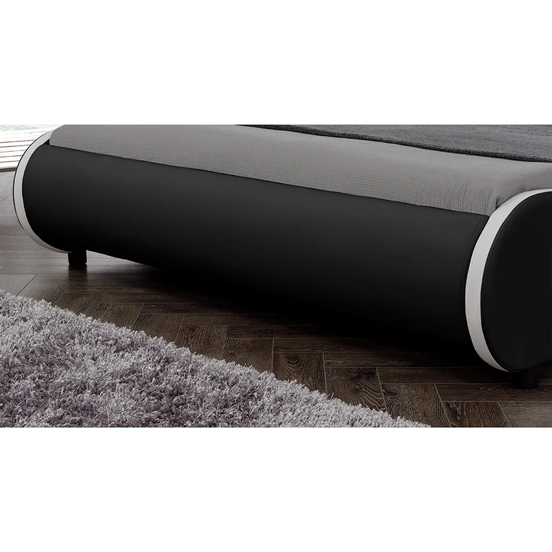 Lit double 2 personnes capitonné LED 140 x 200 cm en cuir synthétique noir avec sommier à lattes 03_0005333