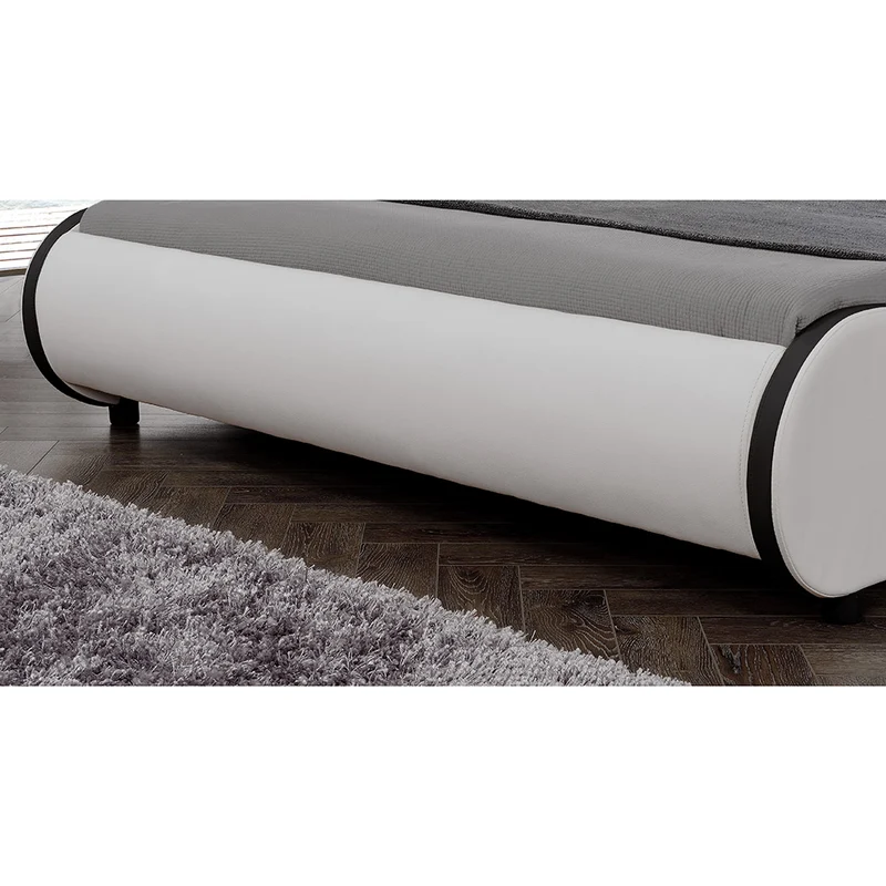 Lit double 2 personnes capitonné LED 140 x 200 cm en cuir synthétique blanc avec sommier à lattes 03_0005323