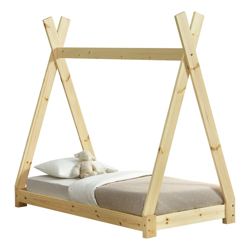 Lit tipi pour enfant avec sommier à lattes bois de pin naturel 70 x 140 cm 03_0002654
