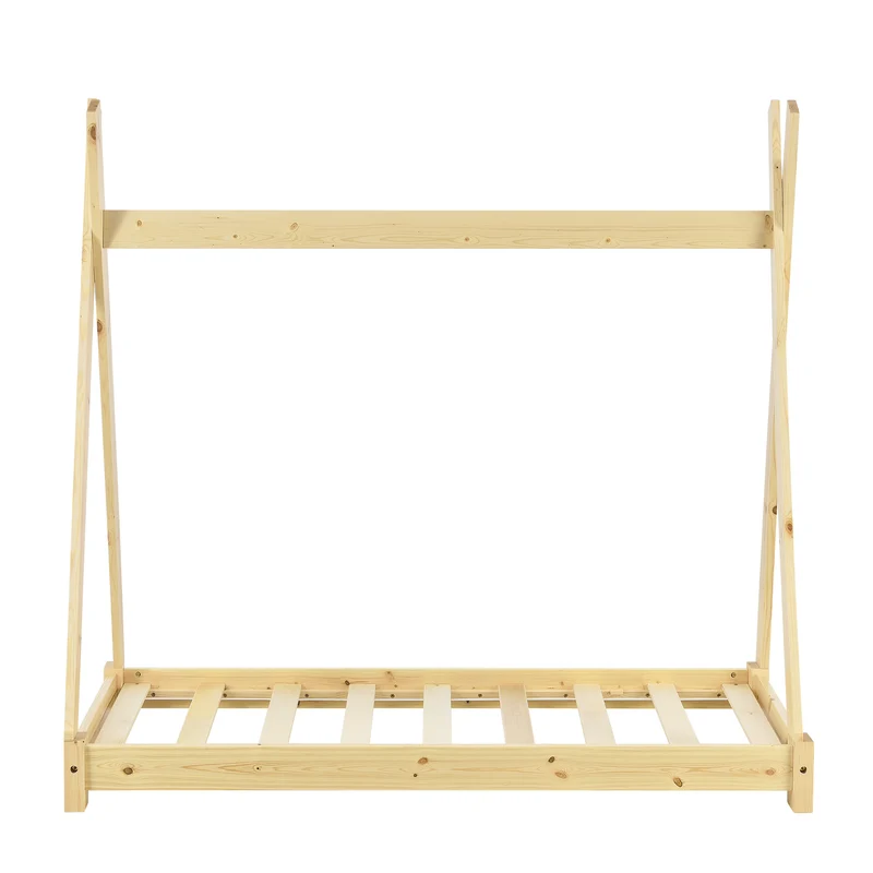 Lit tipi pour enfant avec sommier à lattes bois de pin naturel 70 x 140 cm 03_0002654