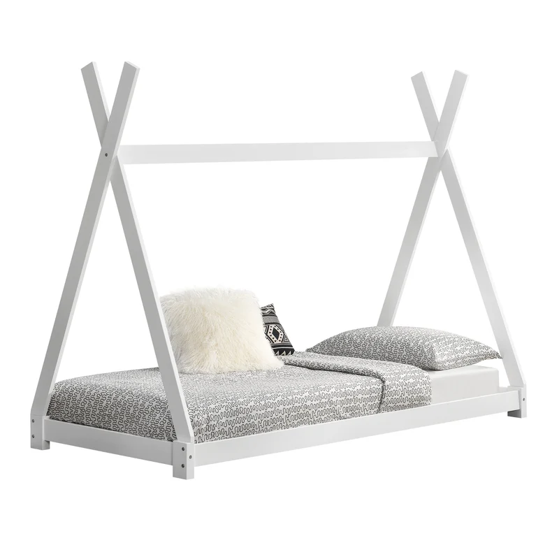 Lit tipi pour enfant avec sommier à lattes bois de pin blanc 90 x 200 cm 03_0002653
