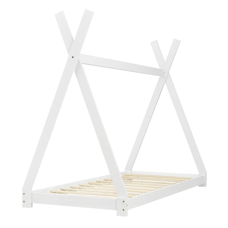 Lit tipi pour enfant avec sommier à lattes bois de pin blanc 90 x 200 cm 03_0002653