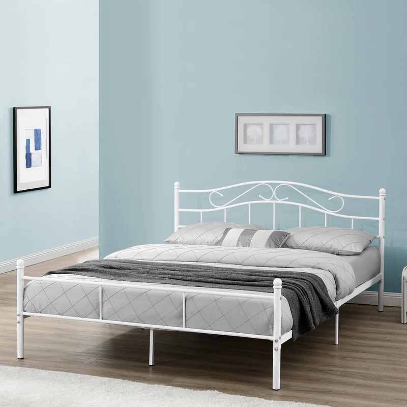 Lit double cadre en métal acier revêtu blanc avec sommier en métal 140 x 200 cm 03_0002665