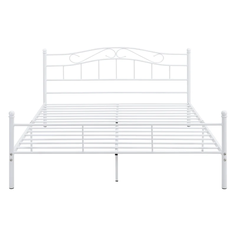 Lit double cadre en métal acier revêtu blanc avec sommier en métal 140 x 200 cm 03_0002665