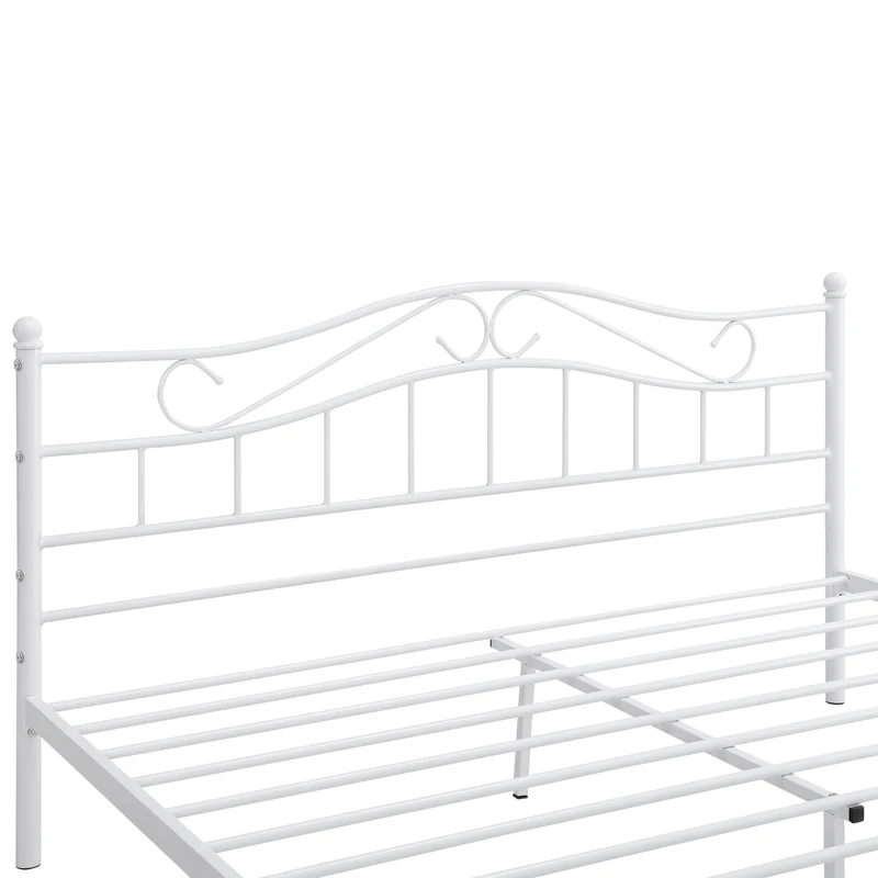 Lit double cadre en métal acier revêtu blanc avec sommier en métal 140 x 200 cm 03_0002665