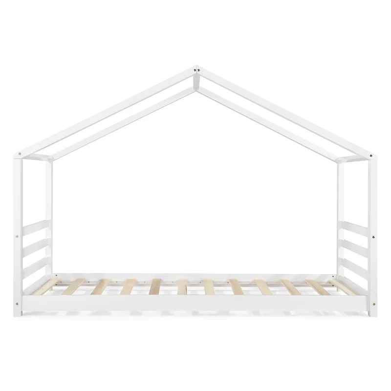 Lit pour enfant cabane maison avec sommier à lattes bois de pin blanc 90 x 200 cm 03_0002644
