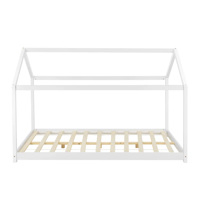 Lit pour enfant en forme de maison avec sommier à lattes en pin blanc 120 x 200 cm 03_0005405