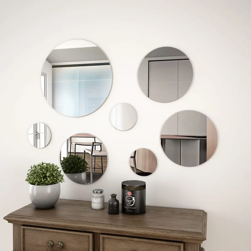 Set de 7 miroirs muraux verre rond diverses tailles DEC022690