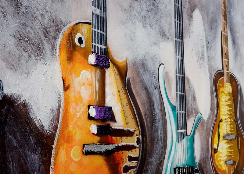 Peinture à l'huile guitares 100% tableau murale 3D peinte à la main XL 120x80cm 04_0003381