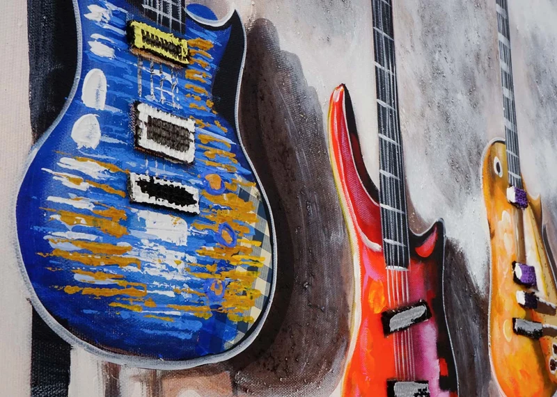 Peinture à l'huile guitares 100% tableau murale 3D peinte à la main XL 120x80cm 04_0003381