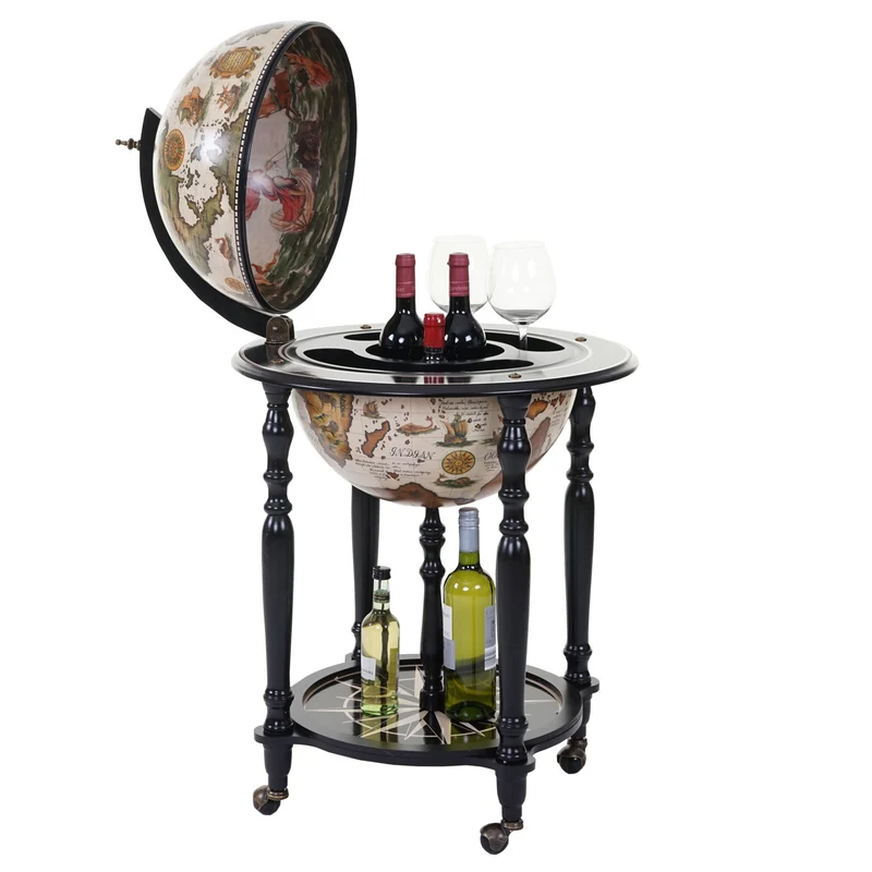 Globe bar porte-bouteilles de bar maison minibar sur roues bois d'eucalyptus Ø 42cm certifié FSC 04_0003369
