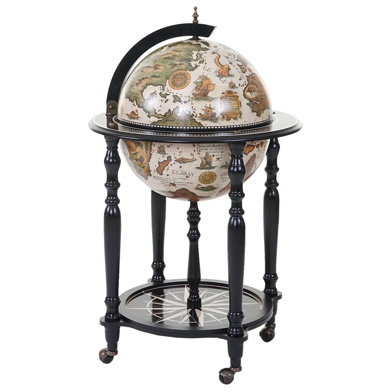Globe bar porte-bouteilles de bar maison minibar sur roues bois d'eucalyptus Ø 42cm certifié FSC 04_0003369