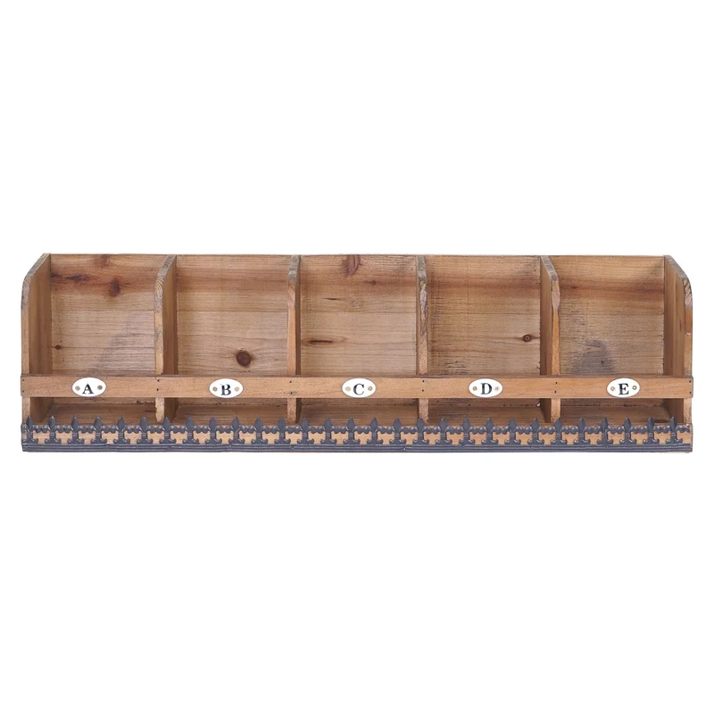 Étagère murale suspendue 5 compartiments de rangement en bois de sapin massif aspect shabby vintage 71x18x16cm 04_0005171