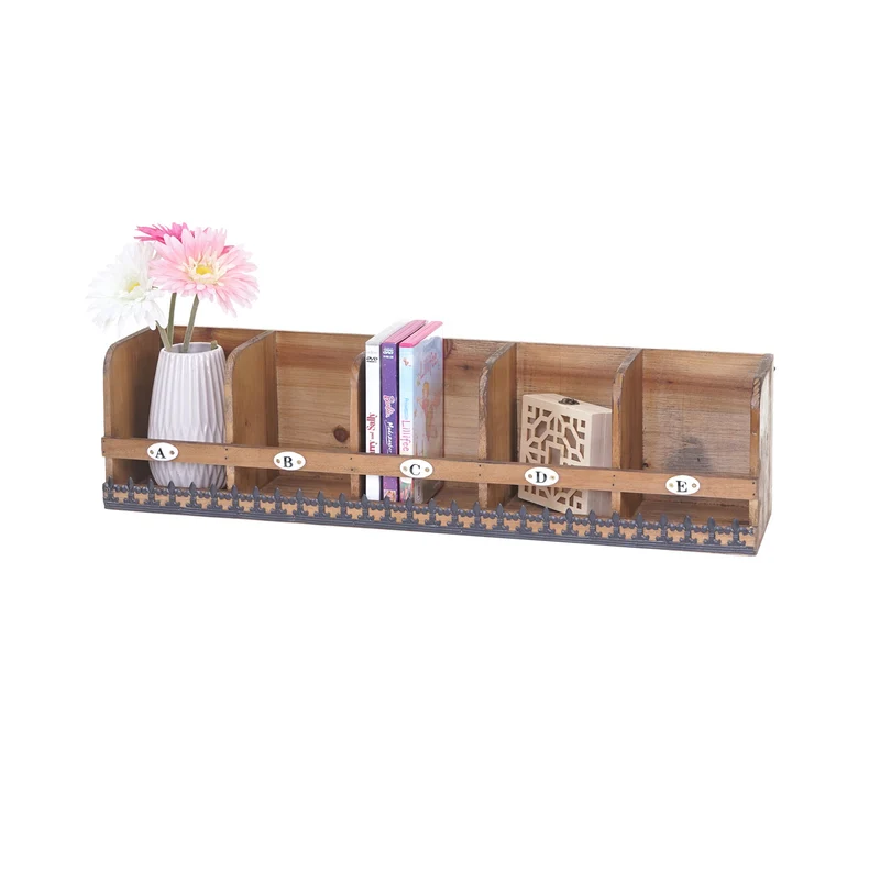 Étagère murale suspendue 5 compartiments de rangement en bois de sapin massif aspect shabby vintage 71x18x16cm 04_0005171