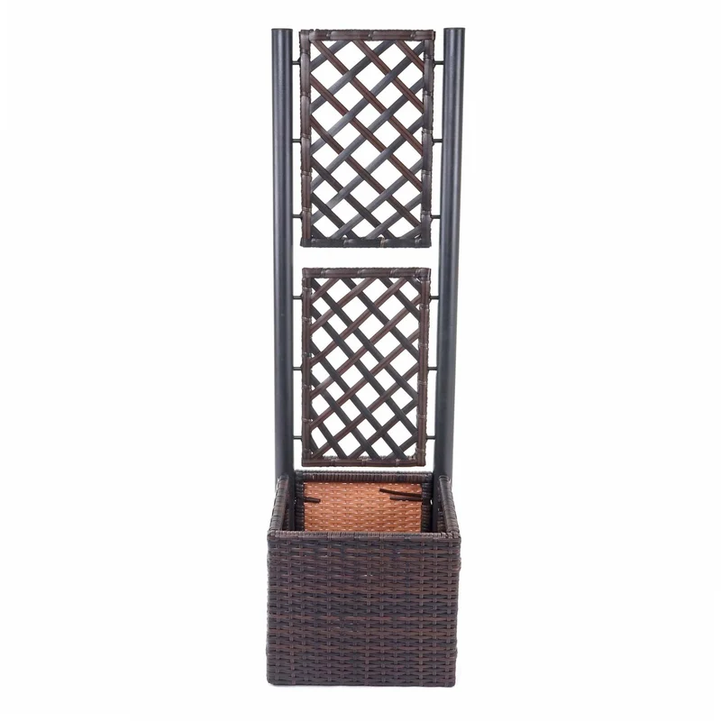 Jardinière treillis en polyrotin pour bac à plantes 142x43x43cm marron 04_0003719
