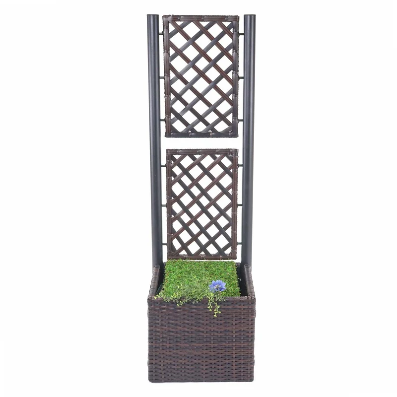 Jardinière treillis en polyrotin pour bac à plantes 142x43x43cm marron 04_0003719