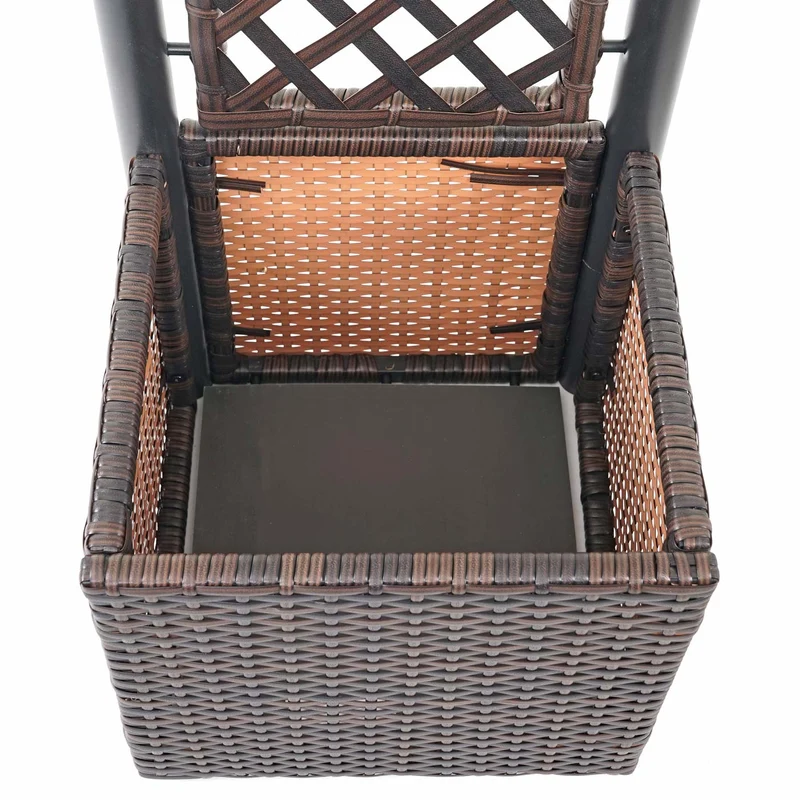 Jardinière treillis en polyrotin pour bac à plantes 142x43x43cm marron 04_0003719