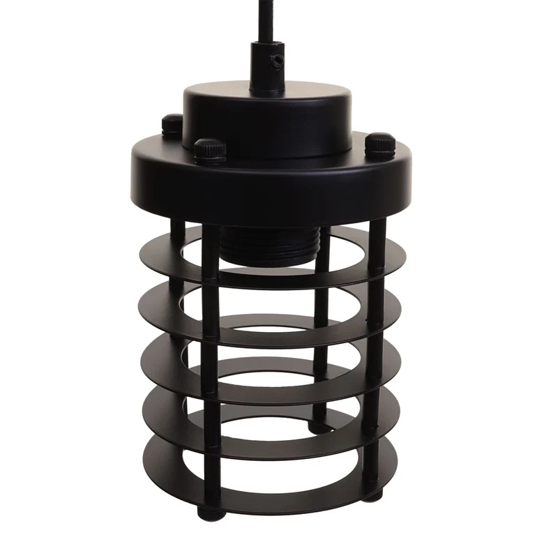 Lampe suspension plafonnier style industriel vintage bois massif métal noir 5 supports d'ampoules 04_0004051