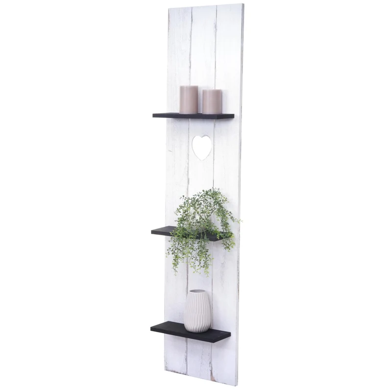 Étagère murale en bois 3 niveaux 150x33x13cm bois massif vintage blanc/gris foncé shabby 04_0005178