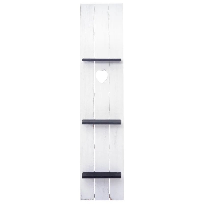 Étagère murale en bois 3 niveaux 150x33x13cm bois massif vintage blanc/gris foncé shabby 04_0005178