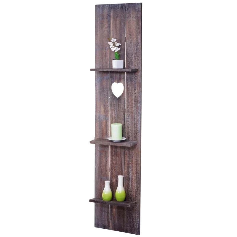 Étagère murale en bois 3 niveaux 150x33x13cm bois massif vintage marron vieilli 04_0005177