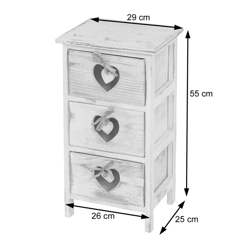 Commode petit meuble de rangement chevet 5 tiroirs avec motif coeurs 55x29x25cm style vintage marron 04_0002477