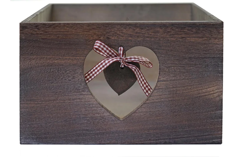Commode petit meuble de rangement chevet 5 tiroirs avec motif coeurs 55x29x25cm style vintage marron 04_0002477