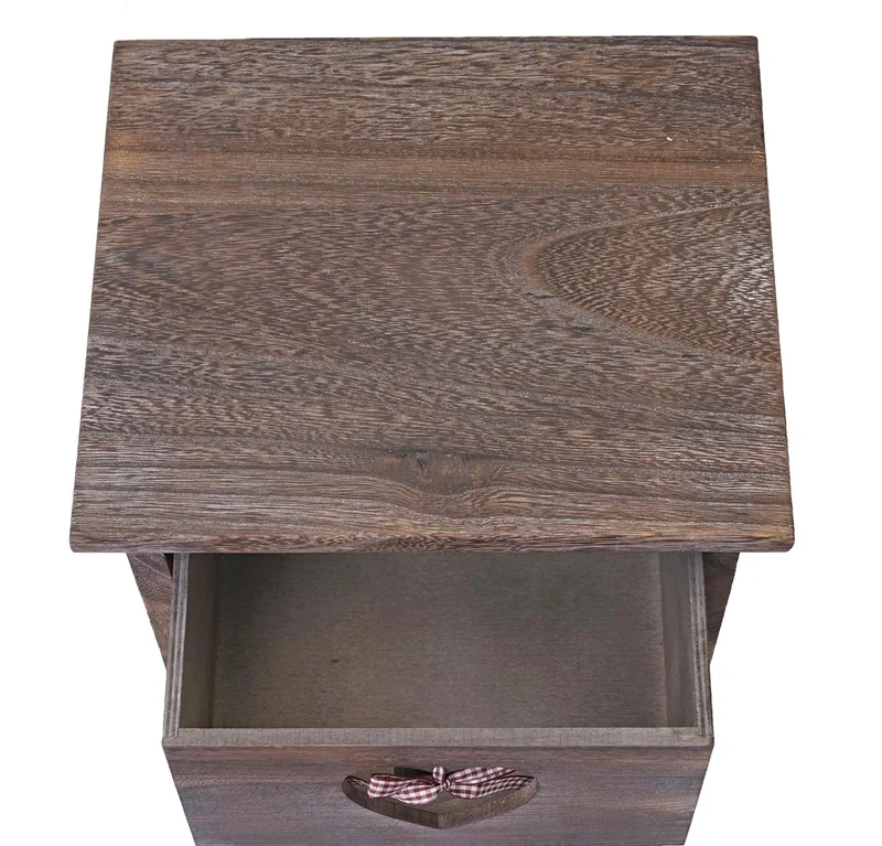 Commode petit meuble de rangement chevet 5 tiroirs avec motif coeurs 55x29x25cm style vintage marron 04_0002477