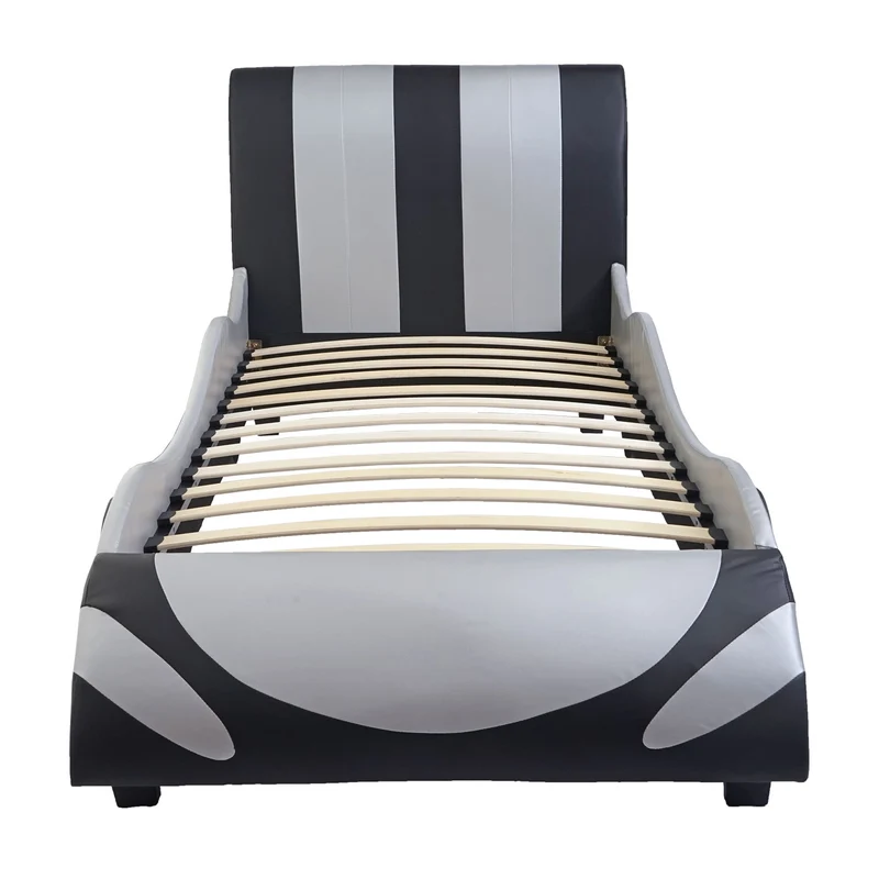 Lit pour enfant voiture sommier à lattes synthétique bois 190x100cm noir-argenté 04_0003619
