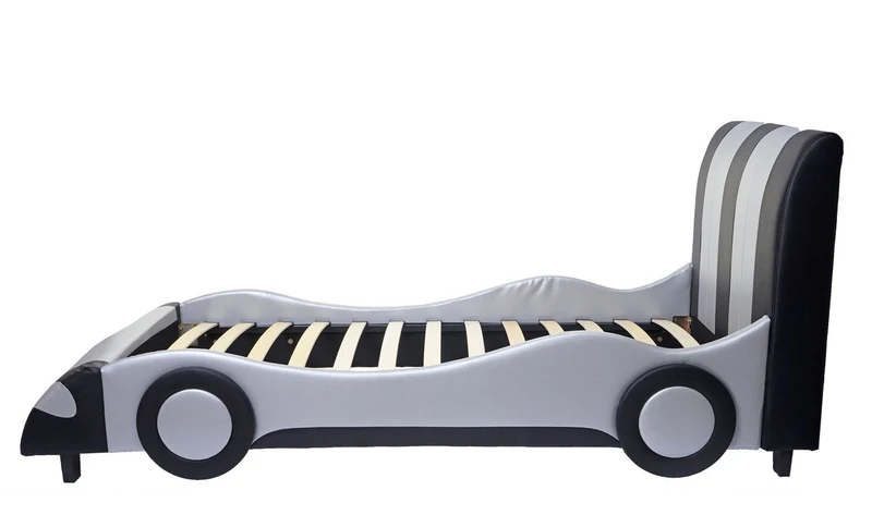 Lit pour enfant voiture sommier à lattes synthétique bois 190x100cm noir-argenté 04_0003619