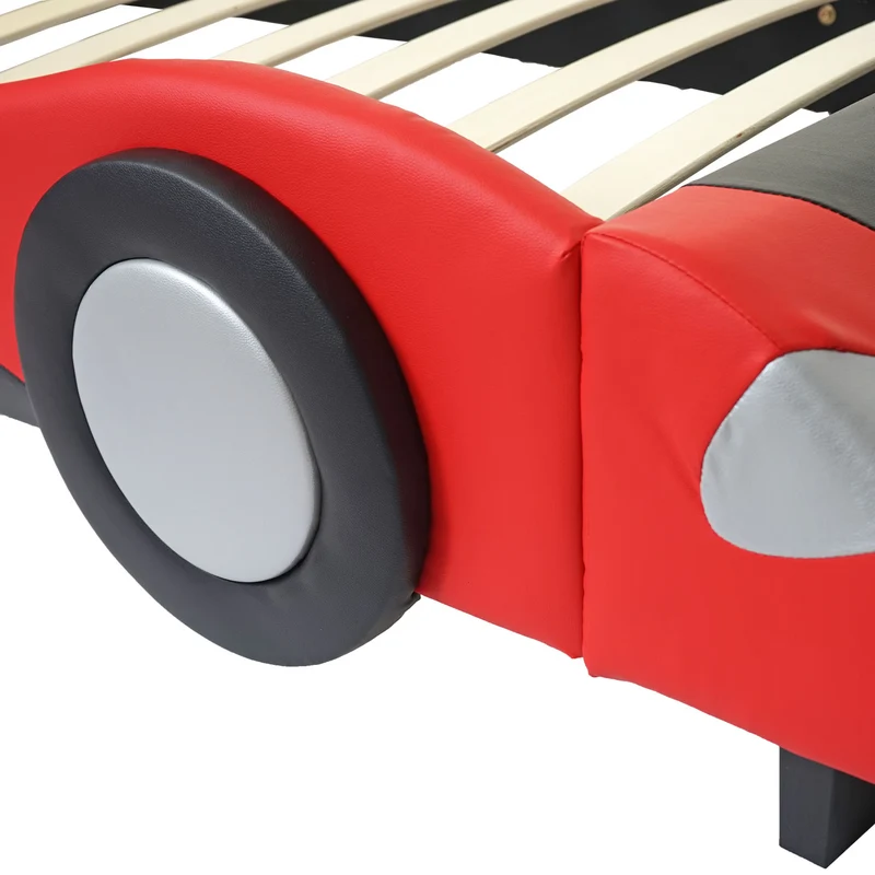 Lit pour enfant voiture sommier à lattes synthétique bois 190x100cm noir rouge 04_0003618