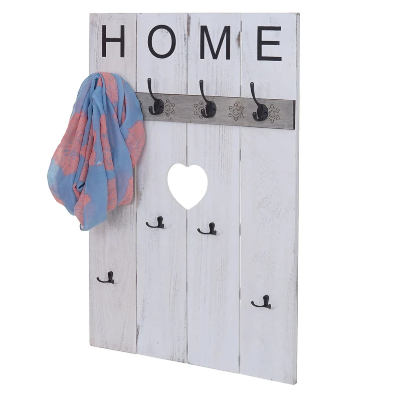 Armoire porte-manteau mural Home meuble d'entrée 91x60cm avec 8 crochets blanc vieilli 04_0000994