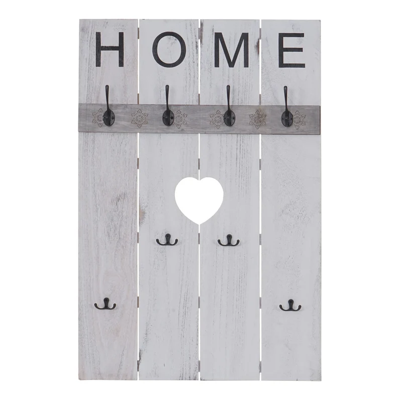 Armoire porte-manteau mural Home meuble d'entrée 91x60cm avec 8 crochets blanc vieilli 04_0000994