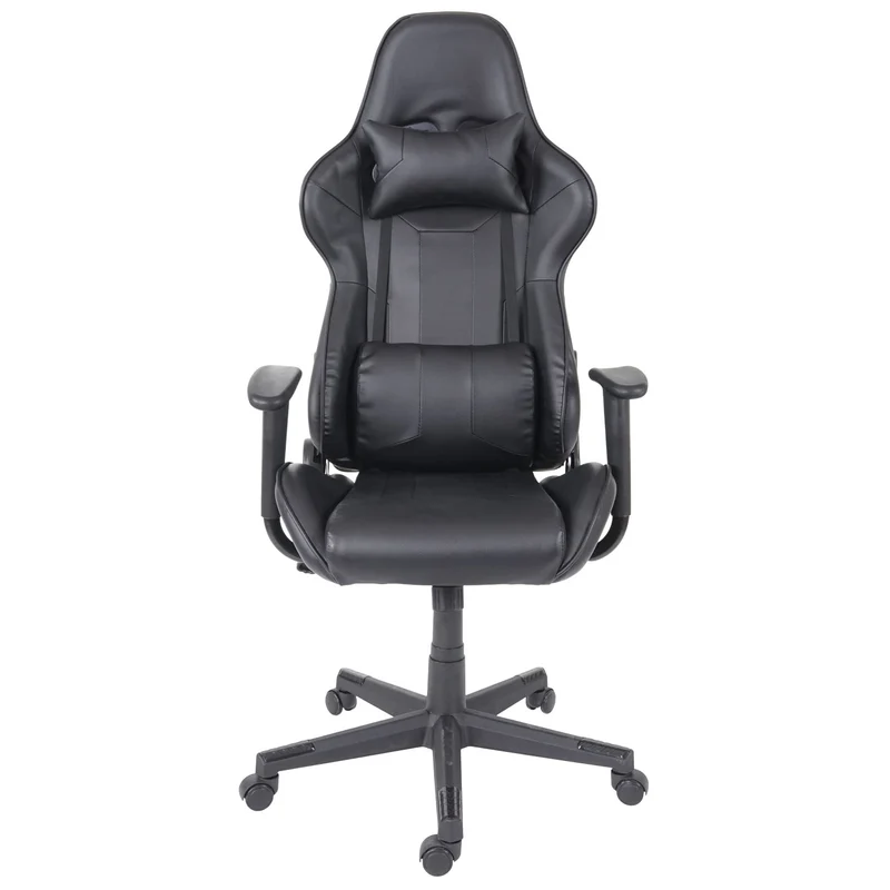 Fauteuil chaise de bureau gamer sur roulettes mécanisme de bascule en synthétique noir 04_0001853