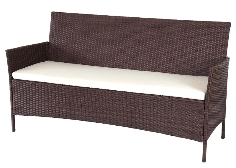 Banc de jardin 3 places 154 cm en polyrotin marron coussins crème 04_0001103