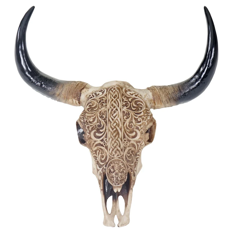 Trophée de tête de taureau longhorn crâne décoratif 45cm trophée intérieur extérieur décoration murale 04_0002849
