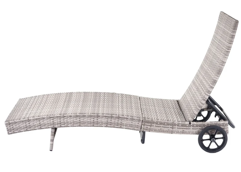 Chaises longues bain de soleil transat de jardin en poly-rotin gris oreiller gris foncé 04_0002399