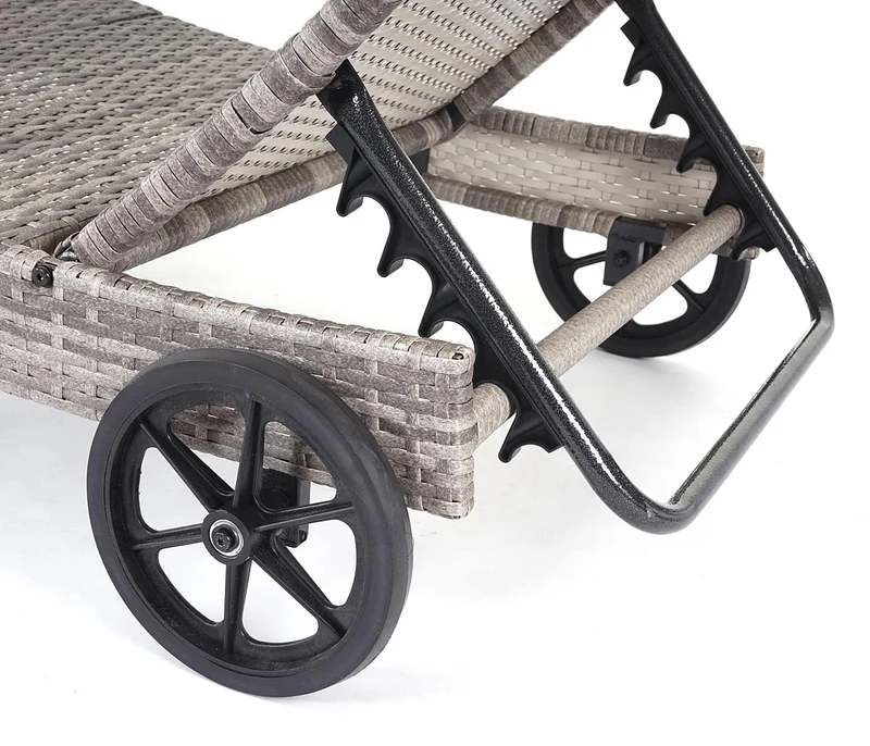 Chaises longues bain de soleil transat de jardin en poly-rotin gris oreiller gris foncé 04_0002399