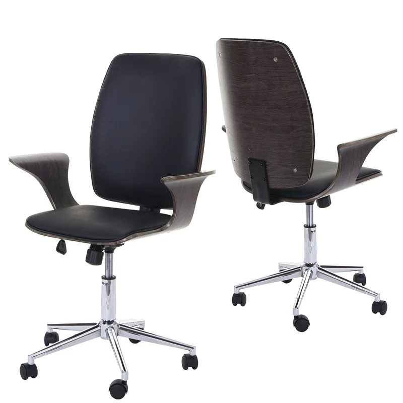 Chaise de bureau pivotante en synthétique courbé gris revêtement noir rotatif à 360° 04_0001812