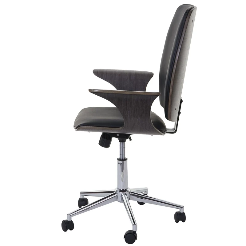 Chaise de bureau pivotante en synthétique courbé gris revêtement noir rotatif à 360° 04_0001812