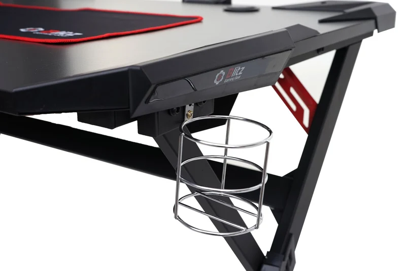 Bureau table d'informatique 120x75cm porte-gobelet porte-casque en MDF et métal noir 04_0001444