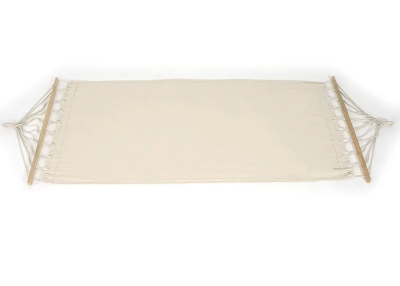 Hamac balançoire suspendue jusqu'à 200kg avec toile pour protection solaire cadre en bois 420cm 2 personnes blanc crème 04_0003394