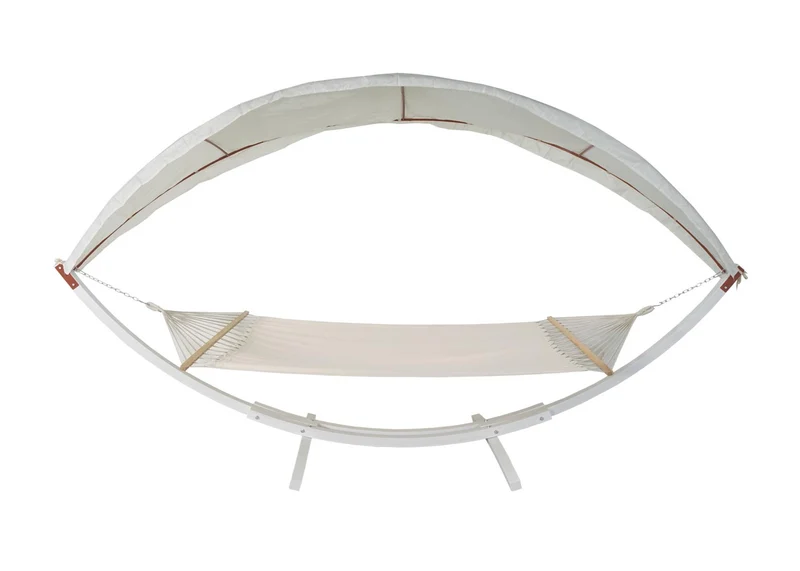 Hamac balançoire suspendue jusqu'à 200kg avec toile pour protection solaire cadre en bois 420cm 2 personnes blanc crème 04_0003394