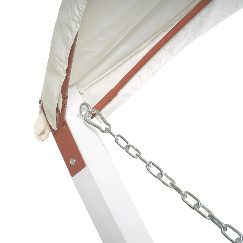 Hamac balançoire suspendue jusqu'à 200kg avec toile pour protection solaire cadre en bois 420cm 2 personnes blanc crème 04_0003394