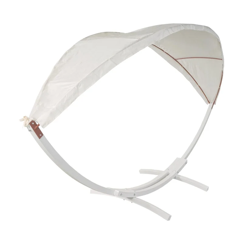 Hamac balançoire suspendue jusqu'à 200kg avec toile pour protection solaire cadre en bois 420cm 2 personnes blanc gris 04_0003392