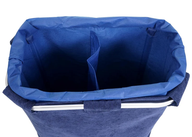 Panier à linge corbeille avec cordon de serrage 2 compartiments 56x49x30cm 82L en tissu bleu 04_0002512