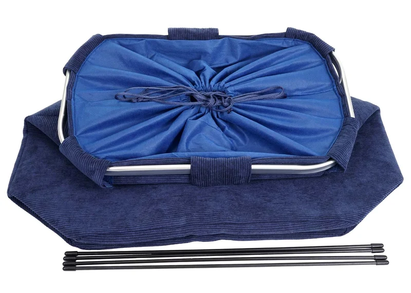 Panier à linge corbeille avec cordon de serrage 2 compartiments 56x49x30cm 82L en tissu bleu 04_0002512