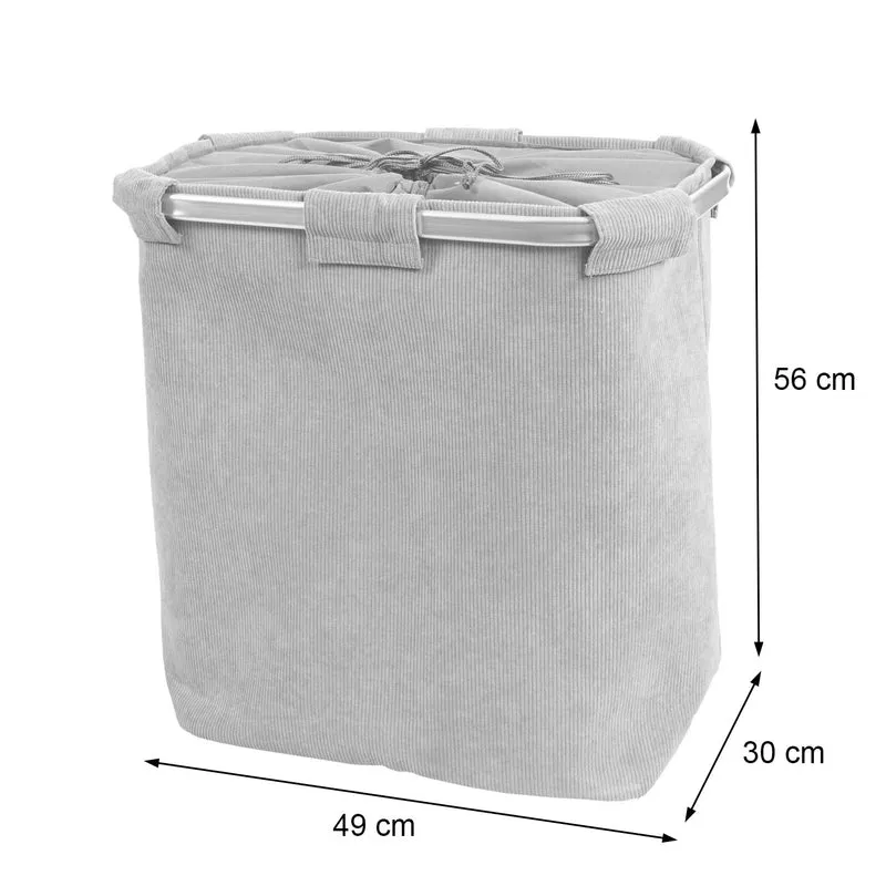 Panier à linge corbeille avec cordon de serrage 2 compartiments 56x49x30cm 82L en tissu bleu 04_0002512