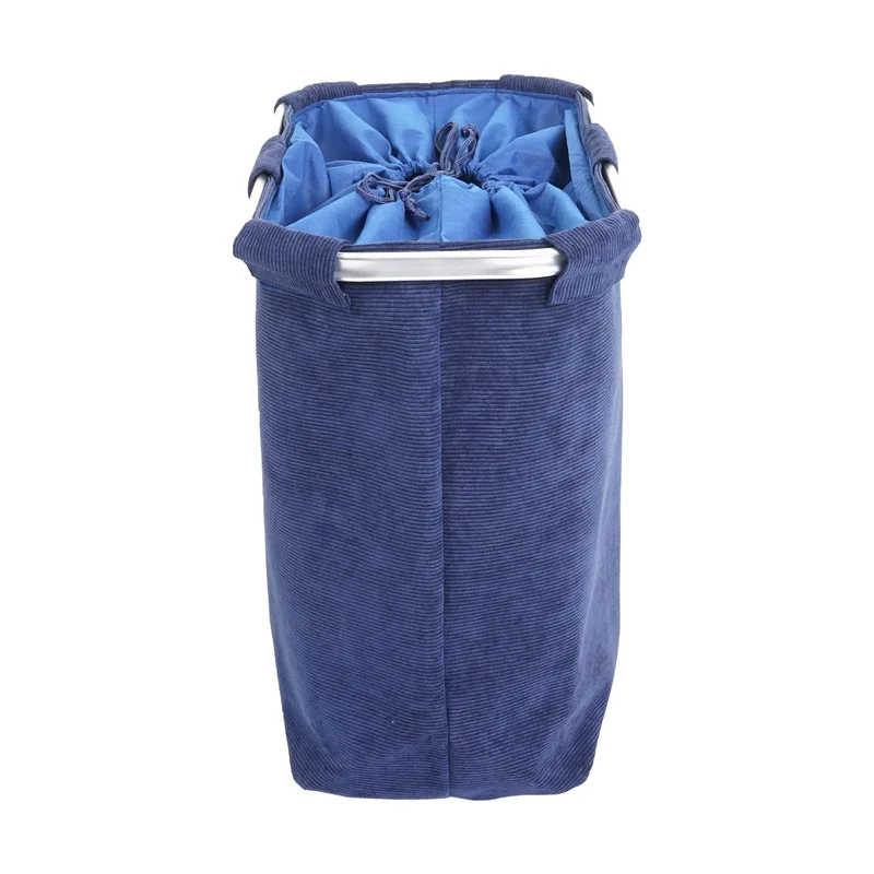 Panier à linge corbeille avec cordon de serrage 2 compartiments 56x49x30cm 82L en tissu bleu 04_0002512